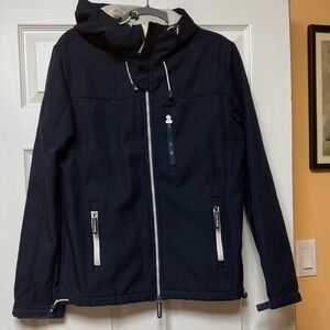 Superdry Navy Hooded Windbreaker with White Zipper Accents